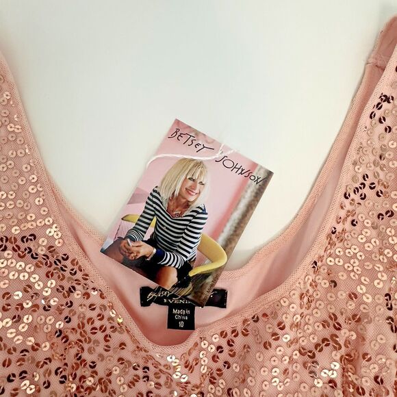 Betsey Johnson Women's Party Dress Sz 10 Pink Sequins Babydoll Fit and Flare - Picture 3 of 9